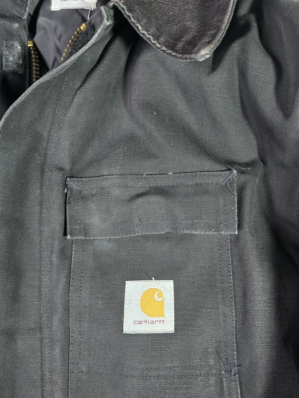 Vtg Carhartt Hooded Jacket Mens 54 Tall Black Arctic Canvas Chore Quilted C03
